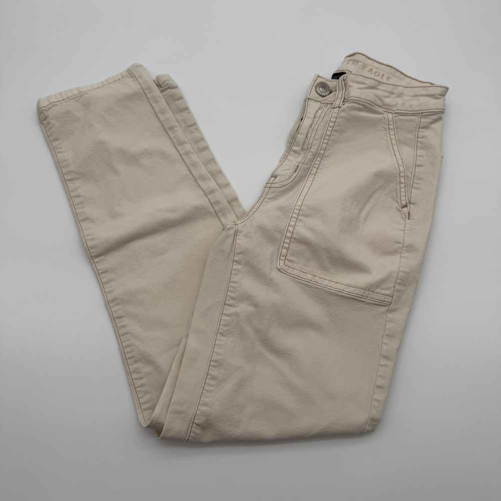 American Eagle Women Tan High Waisted Utility Straight Leg Pants Khaki Size 0